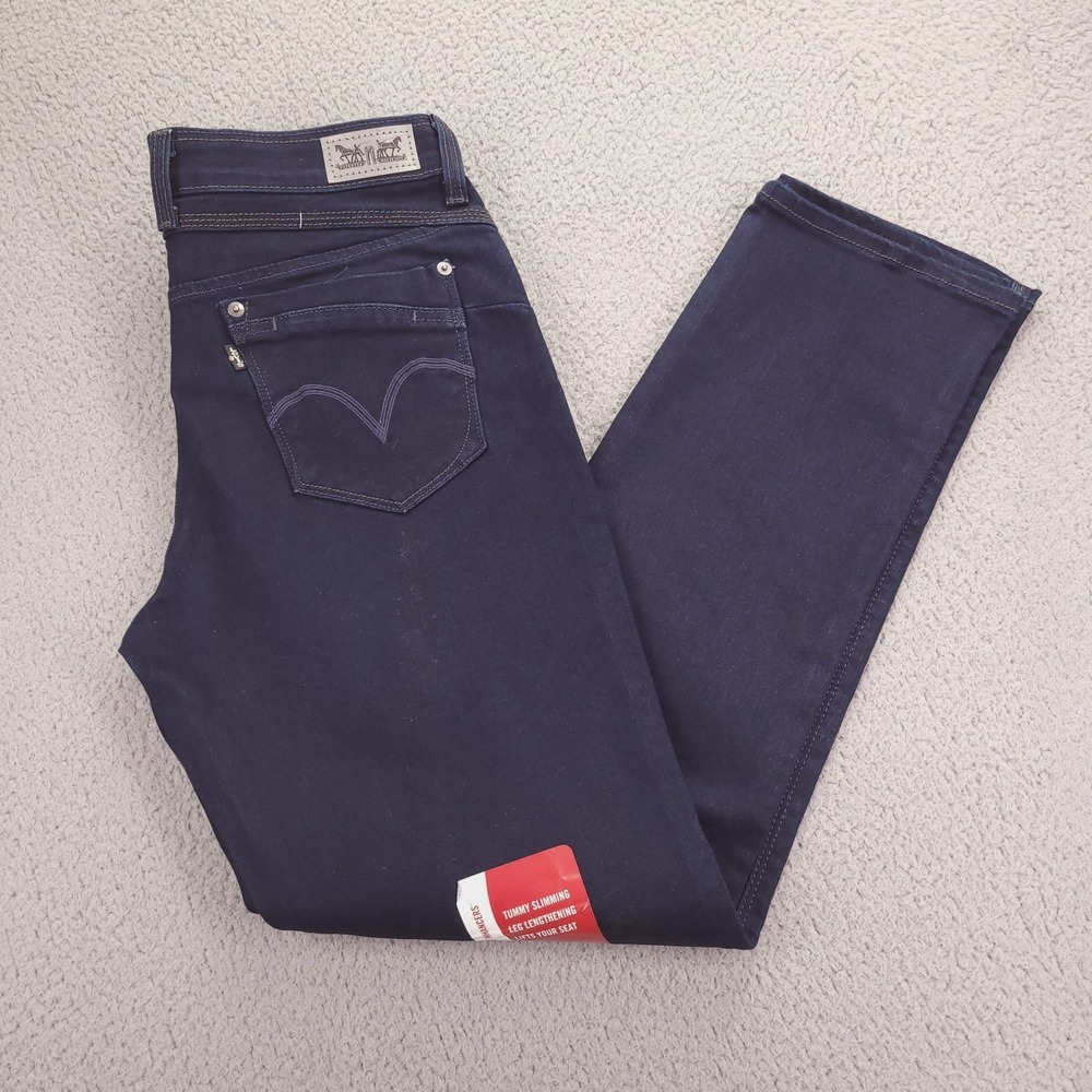LEVIS Jean Women Size 12 Skinny Leg Flatters Flaunts Dark Wash Stretch Denim NEW